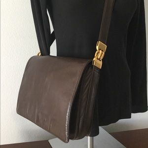 Vintage Dark Brown Crossbody Bag with Gold Details